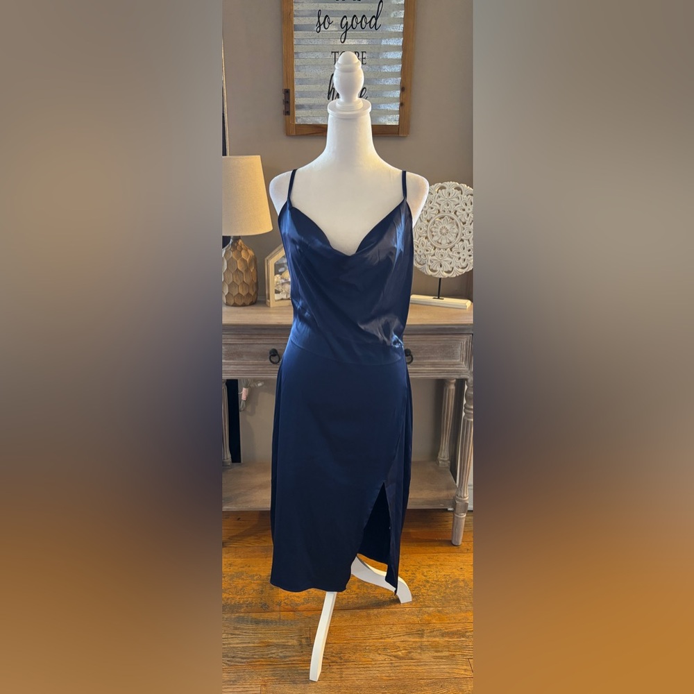 Navy Blue Cowl Neck Slip Dress